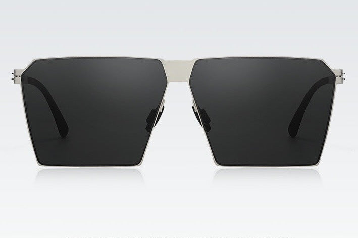 Men's square sunglasses: thin, screwless, spring-leg design for fashion, driving, photography.