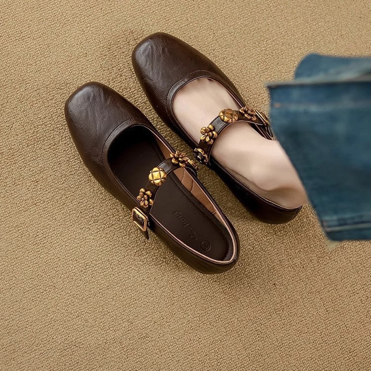 French Retro Leather Mary Jane Flats