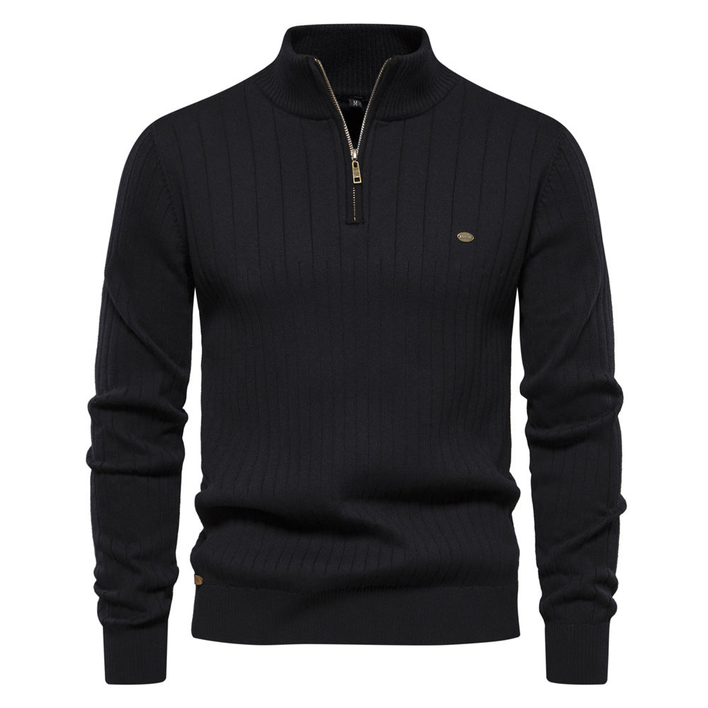 Men's Euro knit sweater: zip neck, solid