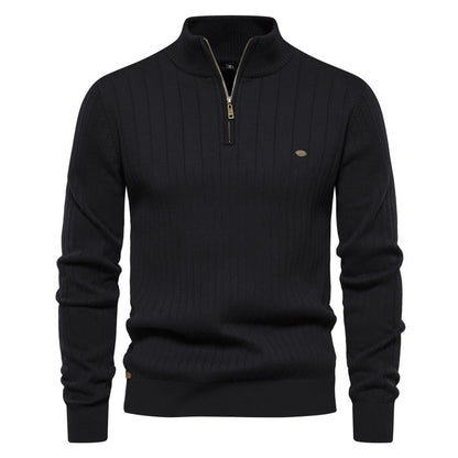 Men's Euro knit sweater: zip neck, solid