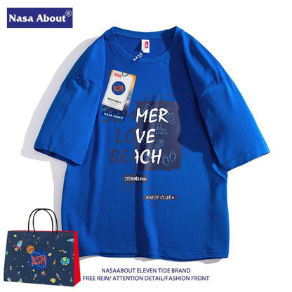 NASA co-branded, loose, short-sleeved cotton summer T-shirt