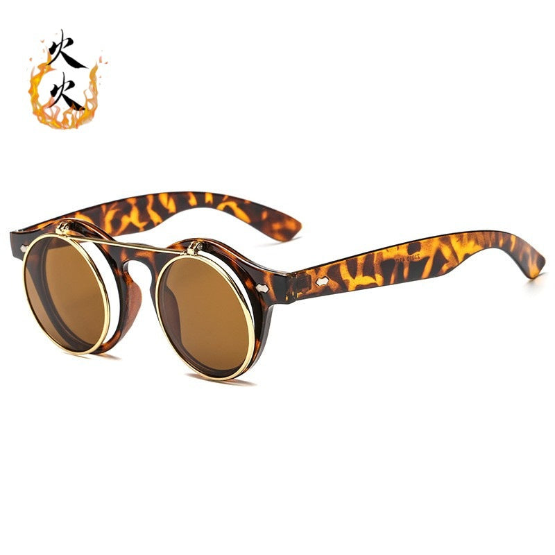 Vintage Steampunk Double-Flap Round Sunglasses