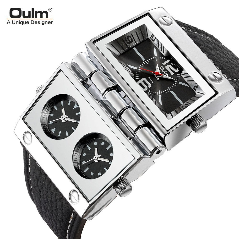 OULM Men’s Large Dial Multi-Time Zone  Watch