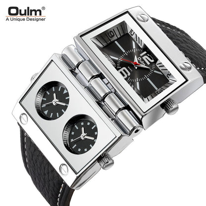 OULM Men’s Large Dial Multi-Time Zone  Watch