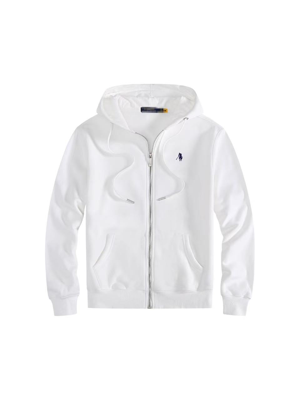 Men's fleece-lined, long-sleeve polo sweatshirt. Pony embroidery
