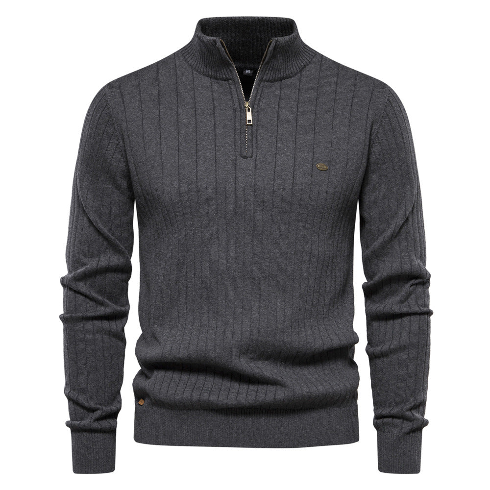 Men's Euro knit sweater: zip neck, solid