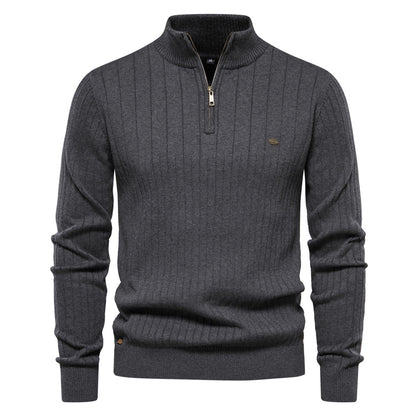 Men's Euro knit sweater: zip neck, solid