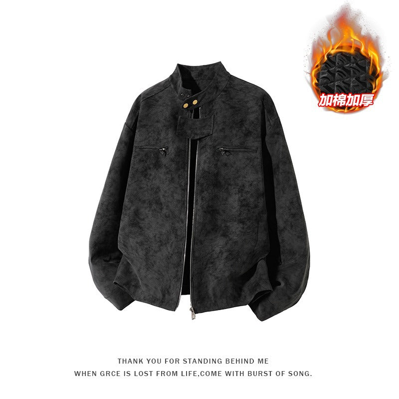 American Retro PU Leather Stand-Up Collar Jacket