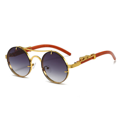 Retro double beam round frame sunglasses