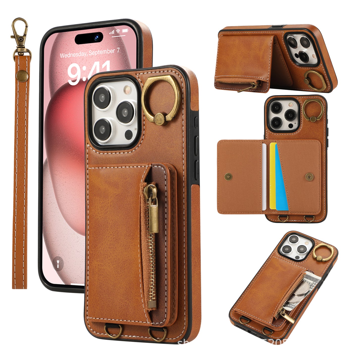 Zip Plug Leather Series  Plug-In Zipper Card Case for iPhone