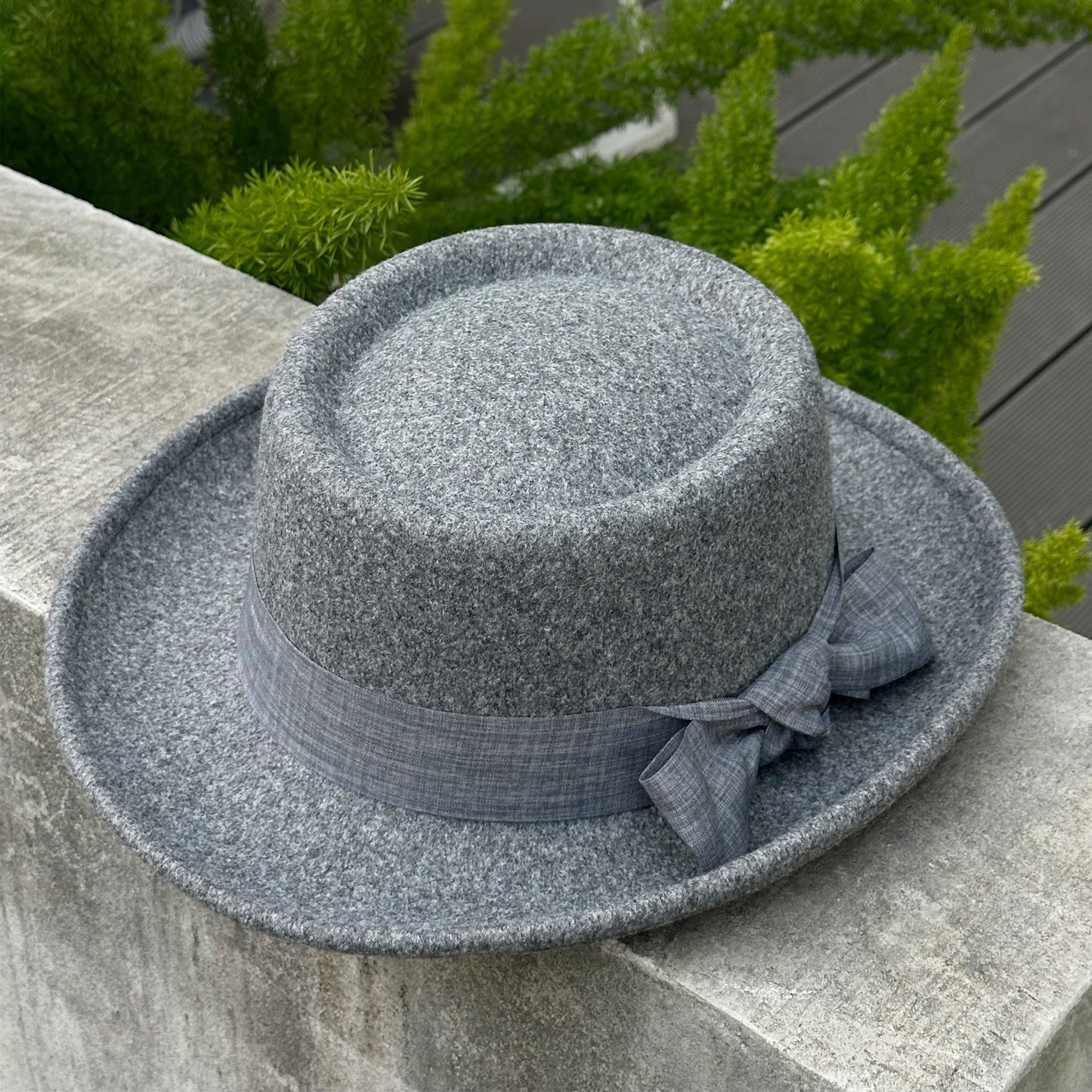 Tweed Rolled Flat Top Hat - Vintage British Style