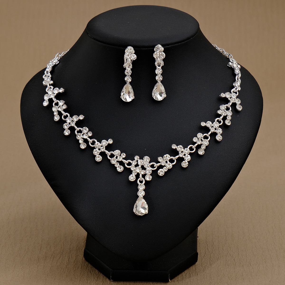Rhinestone  jewelry set: earrings and necklace.