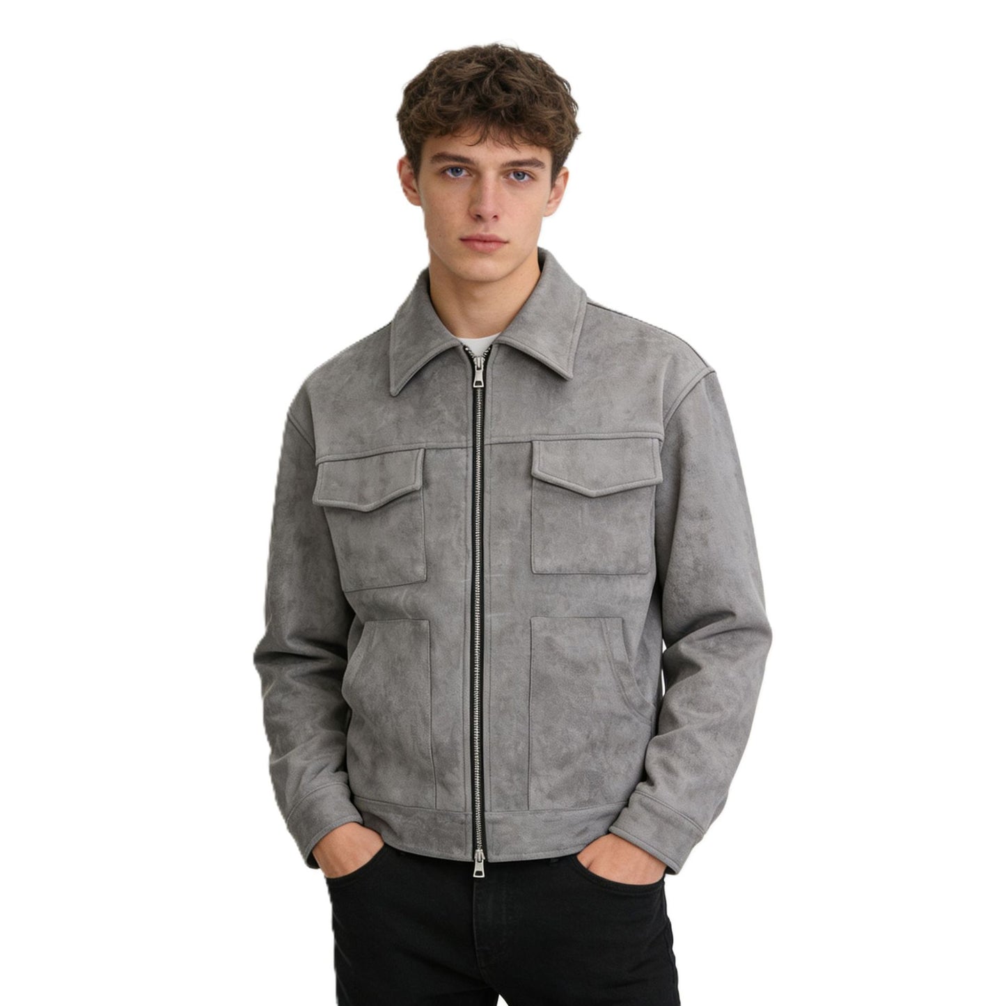 Urban Suede Lapel Zip Fashion Jacket