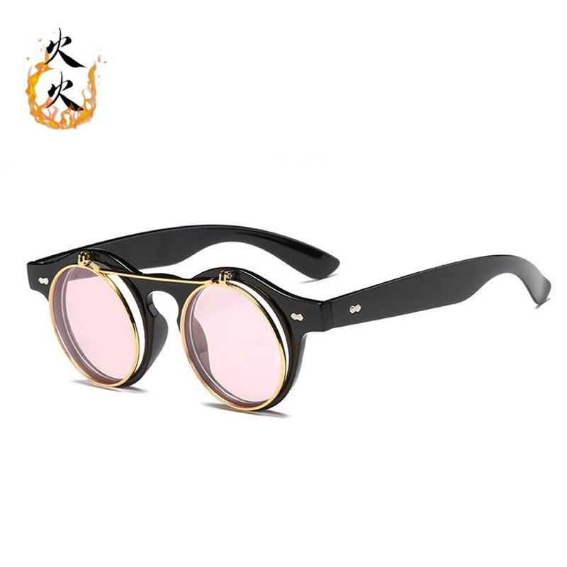 Vintage Steampunk Double-Flap Round Sunglasses